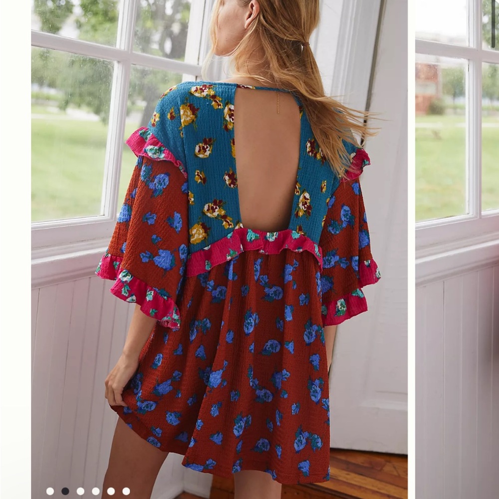 Anthropologie Small NEW Ruffle V Neck Sleep Mini Dress Baydoll Floral Boho - Picture 9 of 9